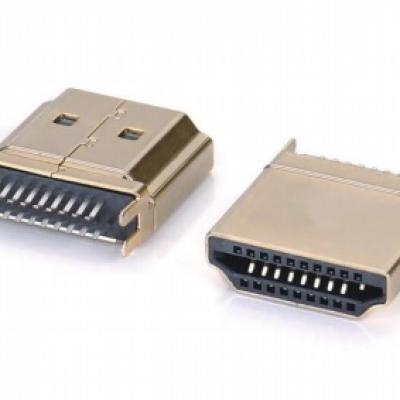 公头外壳有筋夹板HDMI A TYPE连接器0.8-1.6(弯端)